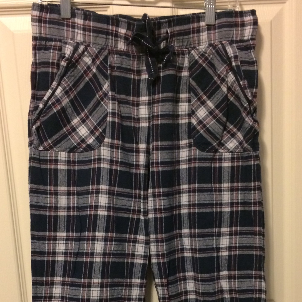 Women’s Pyjama Pants Medium With Pockets 100% Cotton Blue/White/Red Plaid
